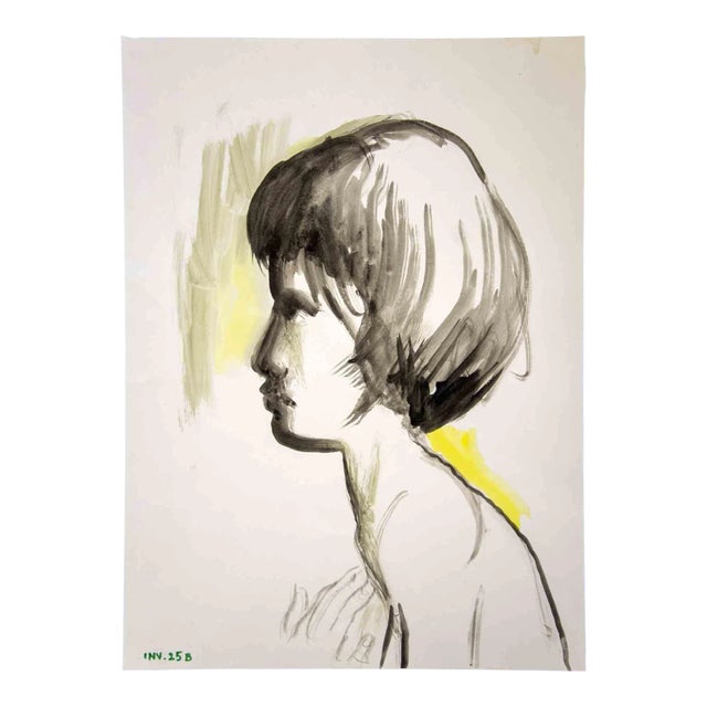 Leo Guida, Portrait, Original Watercolor, 1970s For Sale