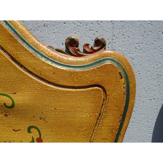Pair Vintage French Provincial Hand Painted Gold Floral Twin Headboards W Rails For Sale - Image 12 of 16
