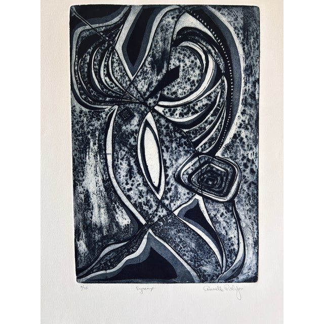This is a wonderful original etching with aquatint by listed Belgian-American artist Annette Robyns (1926-2008). Robyns...