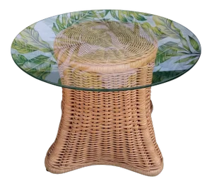 Vintage Draped Wicker Trompe Loeil Round Side Table With Glass Top