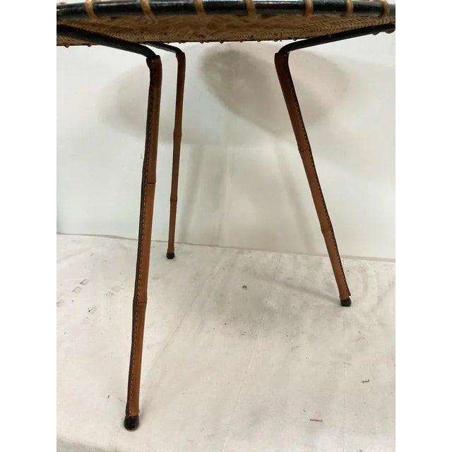 Rattan and Leather Side Table by Jacques Adnet, 1950s, in Very Good conditions. Designed 1950 to 1959 I have official...