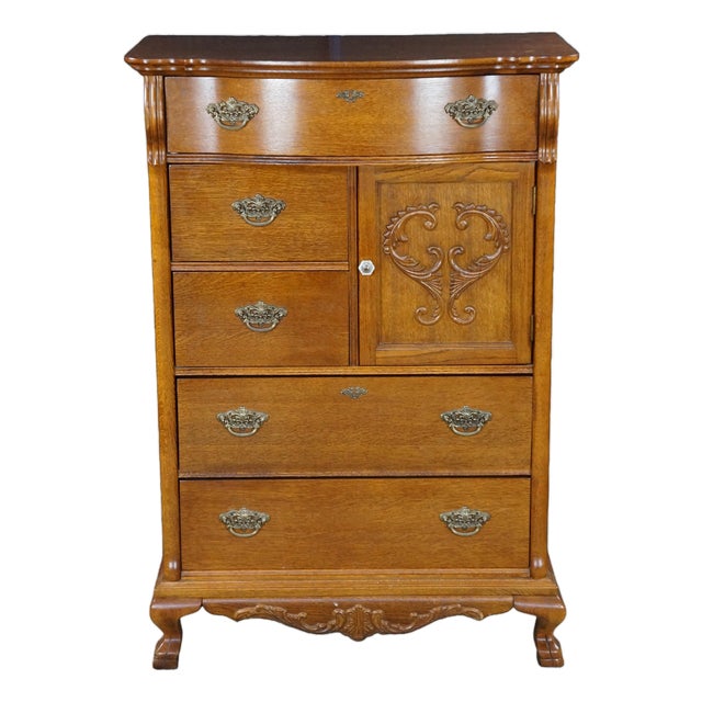 1990s Lexington Victorian Sampler Collection Oak 391-307 Door Chest Tall Dresser 52" For Sale