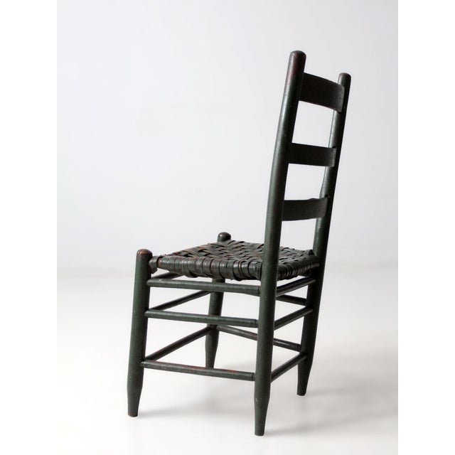 Green Antique Primitive Ladder Back Chair With Splint Seat For Sale - Image 8 of 14