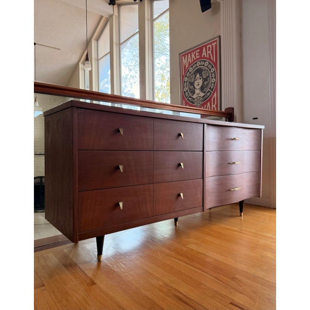 Fully restored Mid Century Modern Bassett dresser featuring rich walnut grain and a smooth, durable satin finish. Every...