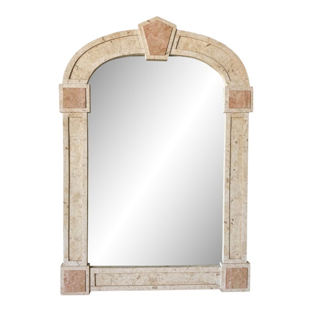 Vintage Maitland-Smith Style Tessellated Stone Arched Wall Mirror For Sale