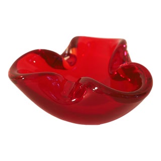 Vintage Red Glass Catch-All, Murano Attributed For Sale