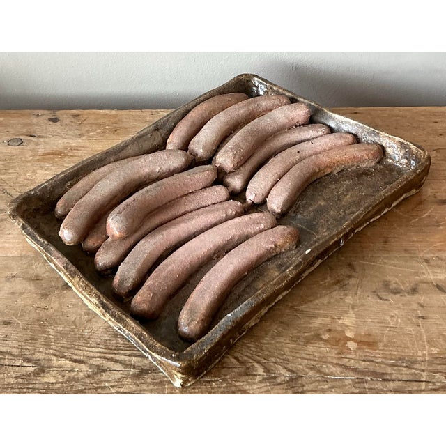 Almond Vintage Boho Majolica Ceramic Tray of Sausages For Sale - Image 8 of 9