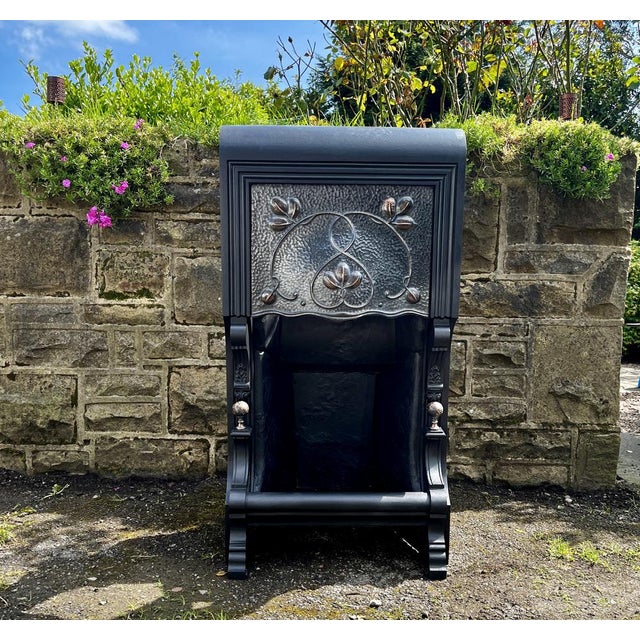 Victorian Art Nouveau Cast Iron Fireplace For Sale - Image 6 of 18