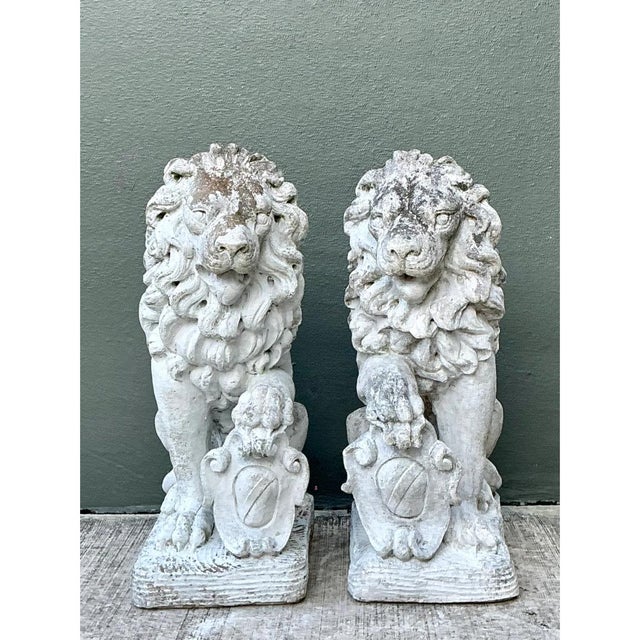 Vintage Italian Cast Cement Lion Statues - A Pair For Sale - Image 12 of 12