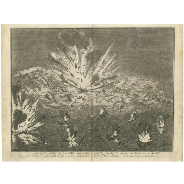 Coenraet Decker, 1585 Explosion of a Pontoon Bridge at the Siege of Antwerp, 1710, Print For Sale - Image 6 of 6