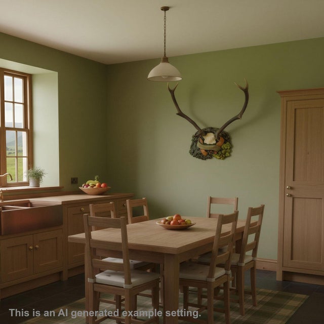 Antique Black Forest Deer Trophy on Plaster Plaque, ca. 1920s This piece features a six-point red deer antler (Cervus...