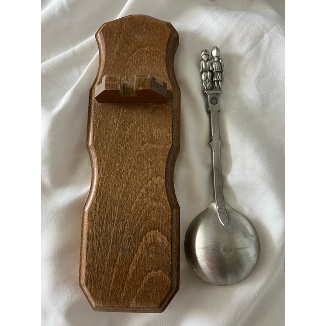 1970s Vintage Dutch Pewter Wedding Spoon With Wooden Holder For Sale - Image 5 of 11