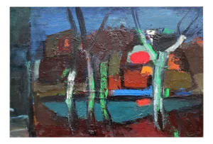 Aleksandr Rodin, Landscape by the River, Oil on Cardboard, 1970s
