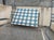 Handmade Cotton Flat Weave Area Rug, Teal Blue, Cream and Olive Green Tile Dhurrie - 8'x10' For Sale - Image 11 of 13