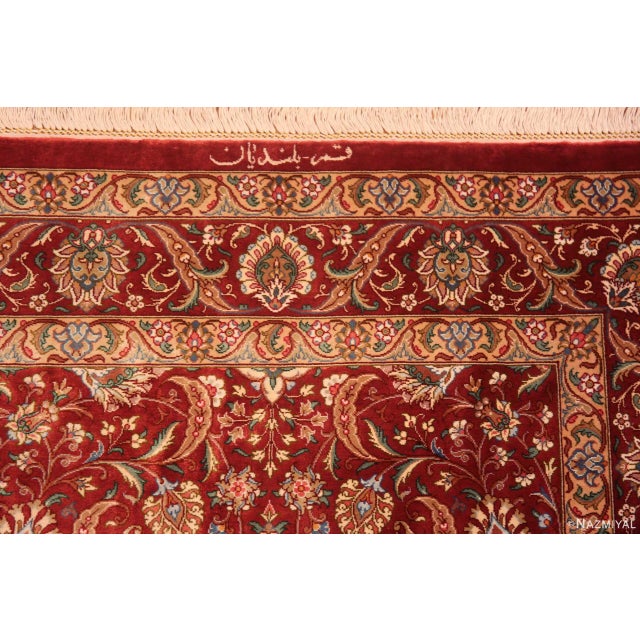 Nazmiyal Collection Red Floral Vintage Persian Qum Silk Runner Rug For Sale - Image 4 of 7