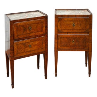 Antique Louis XVI Neapolitan Bedside Tables in Walnut Burl with Breccia Tops, 18th Century, Set of 2 For Sale