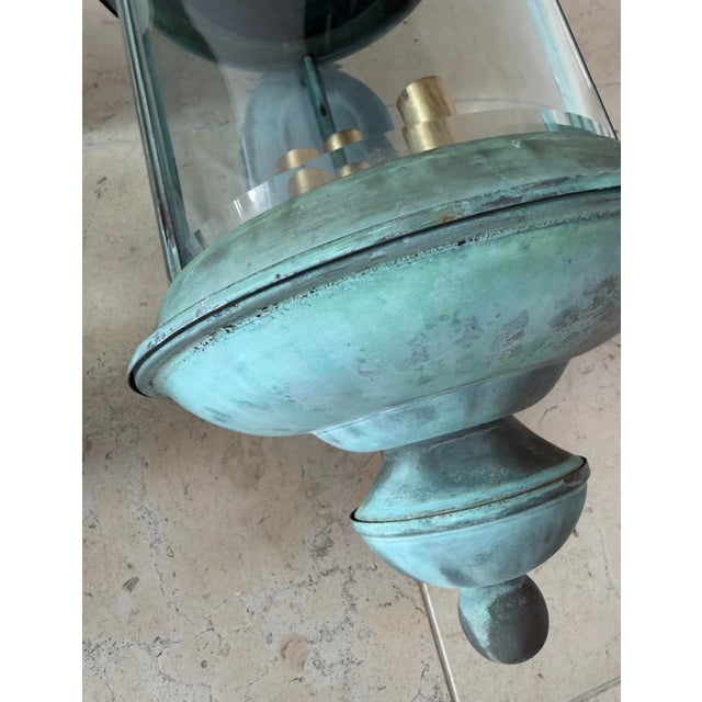 Patinated Verdigris Copper Wall Sconce Lanterns - a Pair For Sale - Image 11 of 13