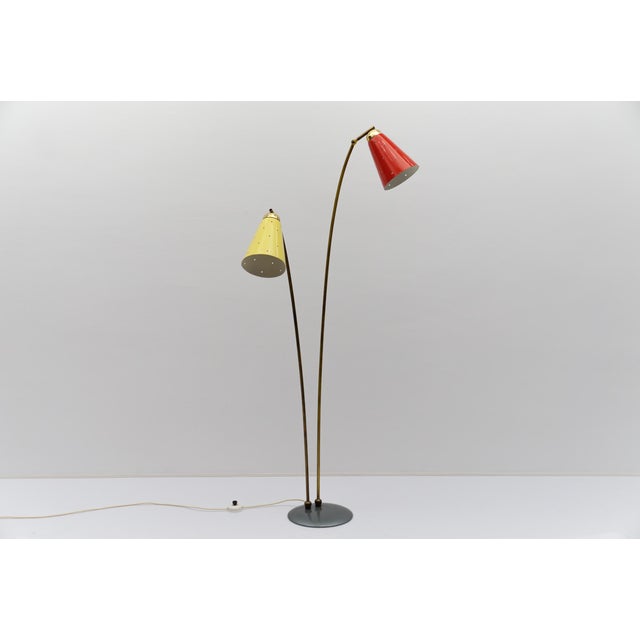 Mid-Century Modern Mid-Century Modern Brass and Perforated Metal Floor Lamp, 1950s For Sale - Image 3 of 18