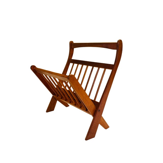 Vintage Danish Modern Teak Folding Magazine Rack | Mid-Century Scandinavian Magazine Stand | Attributed to Ernest Sohn for Etco For Sale - Image 9 of 9