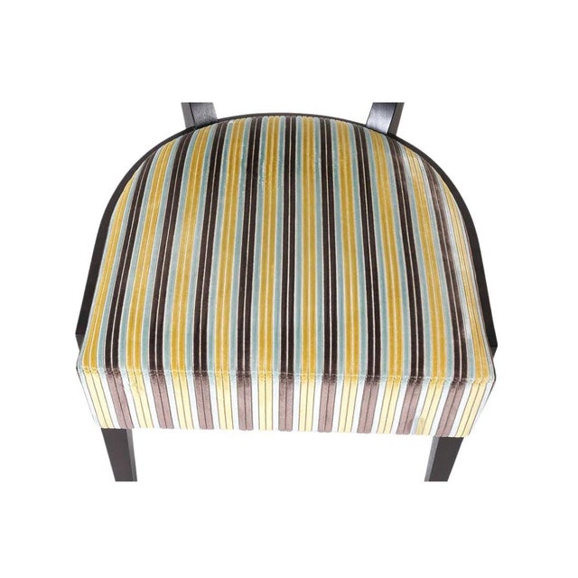 Set of Four Modern Mahogany Framed Slipper Chairs With Striped Upholstery For Sale In New York - Image 6 of 6