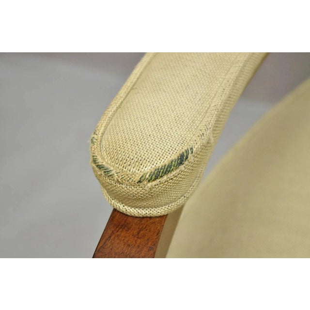 Vintage Italian Hollywood Regency Tall Back Upholstered Cherry Lounge Arm Chair For Sale - Image 9 of 12