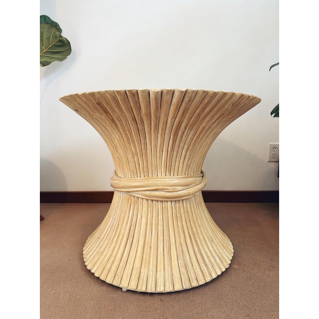 1970s 'Sheaf of Wheat' Stacked Rattan End Table Attributed to McGuire For Sale - Image 10 of 11