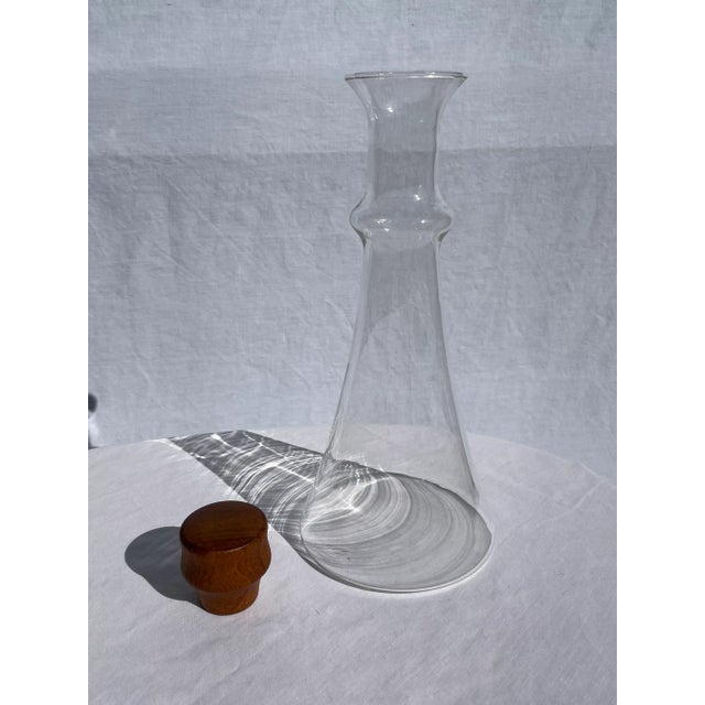 Brown Vintage Mid Century Danish Modern Teak Topped Glass Decanter For Sale - Image 8 of 10