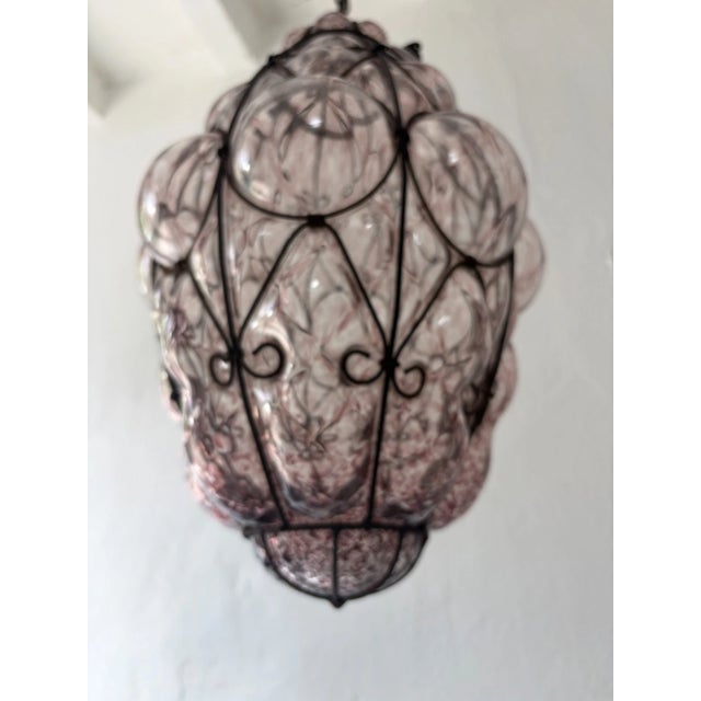 Amethyst 1 of 3 Big Mid-Century Seguso Murano Amethyst Blown Bubble Lantern Chandelier For Sale - Image 8 of 10
