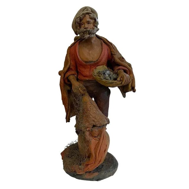 Brown Terracotta Statue of Fisherman, 1990s For Sale - Image 8 of 8