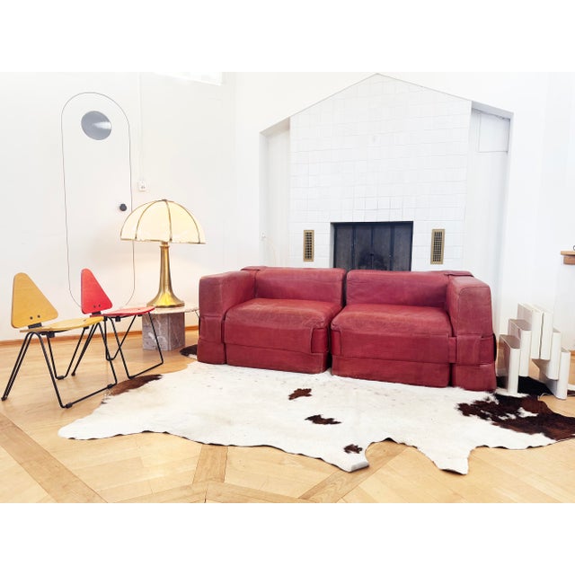 Mid-Century Modern 1964 Original 932-Quartet Leather Sofa Sectional Mario Bellini for Cassina, 2 Pieces For Sale - Image 3 of 17