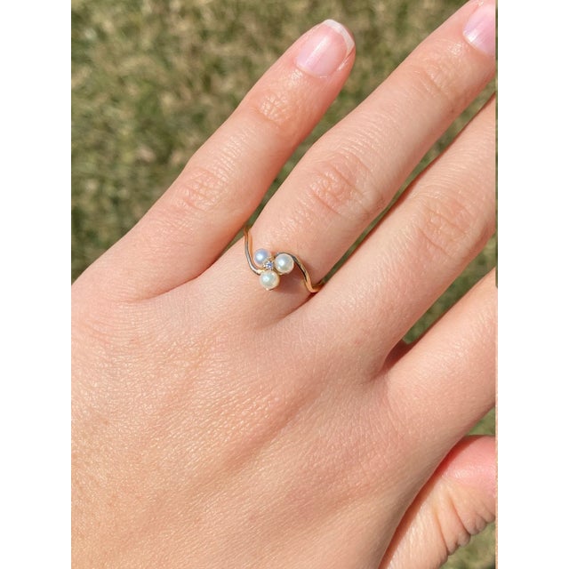 Metal The Ellison: Ladies Vintage Pearl and Diamond Ring in 10K For Sale - Image 7 of 8