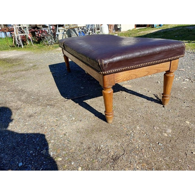 19th-century oak and leather doctor's bench, Height: 47 cm, Length and Width: 150 cm x 62 cm, Adjustable backrest,...