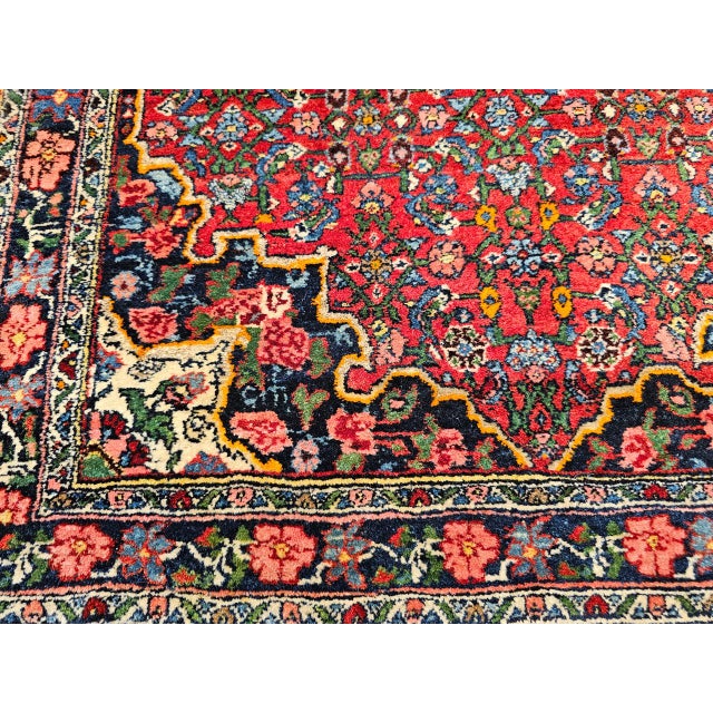 Vintage Persian Bidjar Rug, Hand-Knotted Wool, Geometric Medallion Pattern, Red & Navy, 3x4 For Sale - Image 15 of 16
