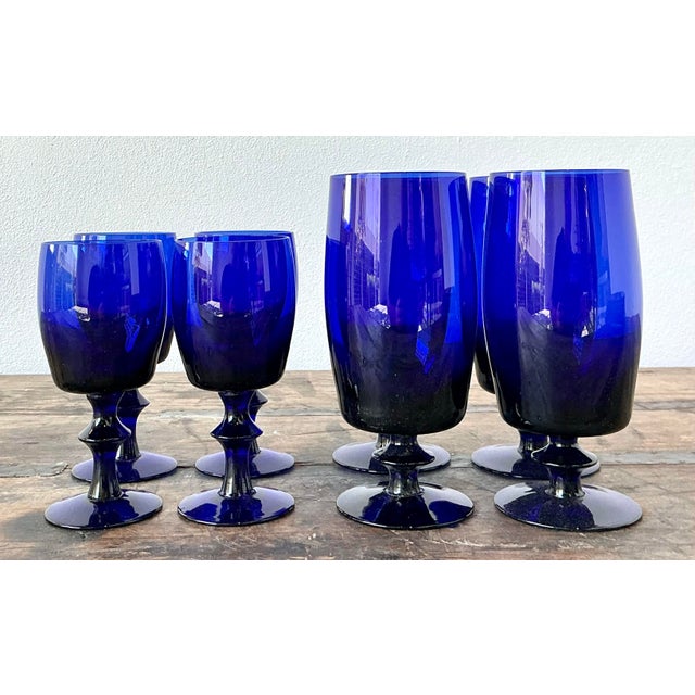 Vintage Cobalt Stemware - Set of 8 For Sale - Image 12 of 12