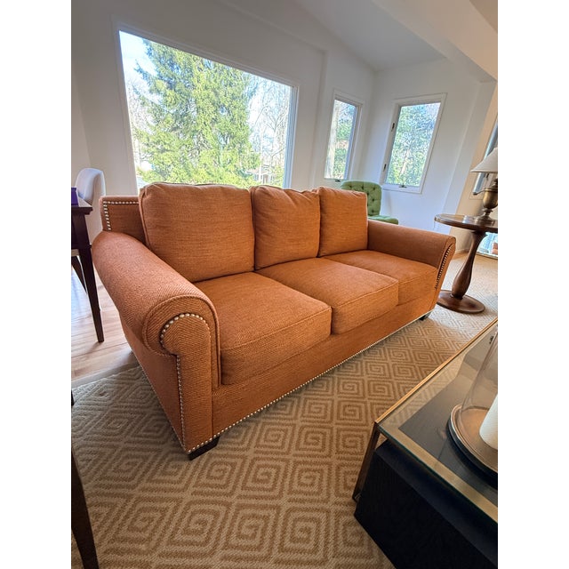 Stewart Furniture Orange Tweed Sofa For Sale - Image 12 of 13
