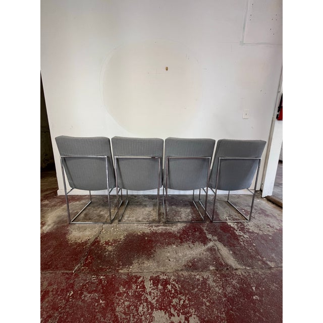1980s Mid Century Milo Baughman for Thayer Coggin Thin Chrome Dining Chairs For Sale - Image 5 of 8