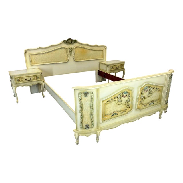 Vintage French Double Bed with Bedside Tables For Sale