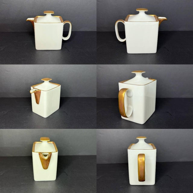 Rosenthal Vintage Rosenthal Germany 21-Piece Porcelain Coffee Service – White With Heavy Gold Trim, Mid-Century Modern For Sale - Image 4 of 18