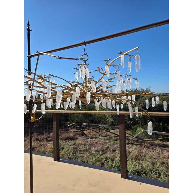 Rock Crystal Organic Branch Style Chandelier With Gold Finish and Adjustable Height For Sale In San Antonio - Image 6 of 14