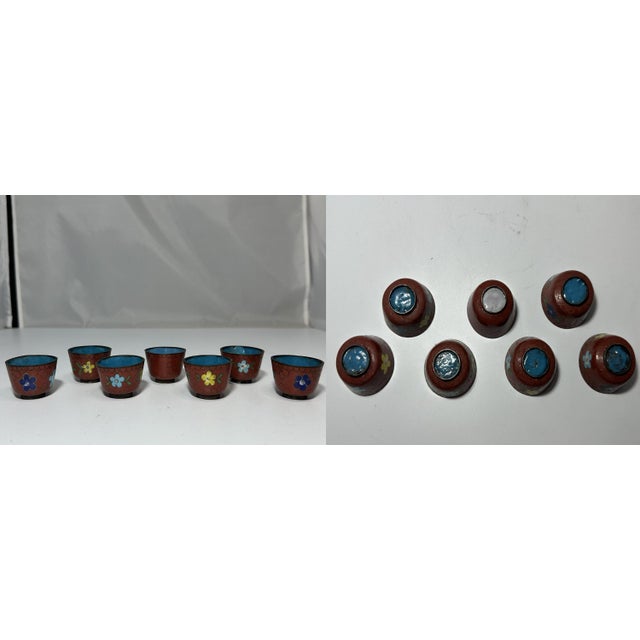 Early 20th Century Oriental Cloisonne, Cinnabar & Satsuma Collection: Vase, Cups, Snuff Bottle For Sale - Image 9 of 10