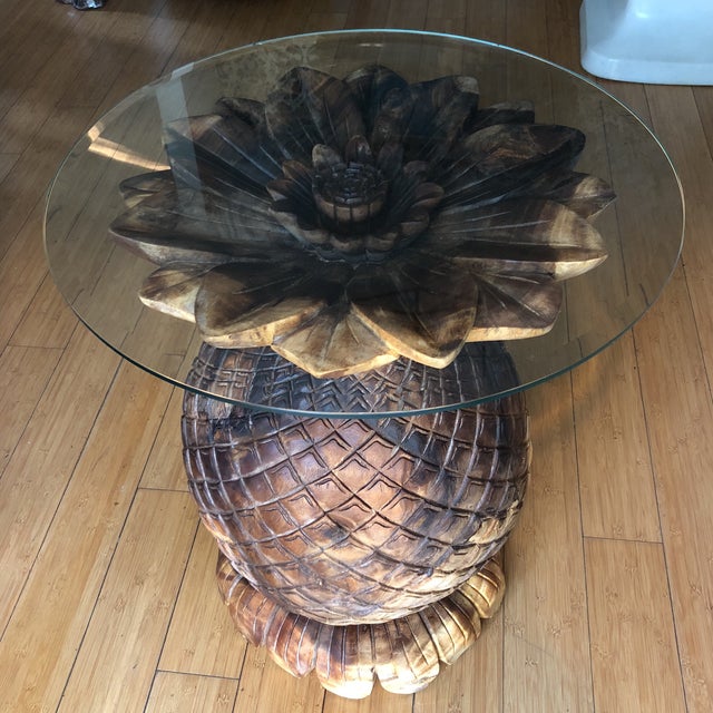 Wooden Pineapple Pedestal Accent Entry Coastal Table Chairish