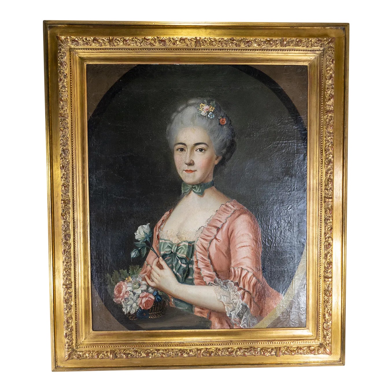 18th Century French Portrait Painting of a Pretty Lady in Pink | Chairish