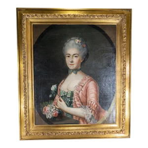 18th Century French Portrait Painting of a Pretty Lady in Pink