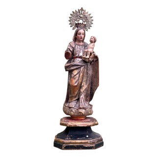 Virgin of La Antigua with Child in Polychrome Wood For Sale