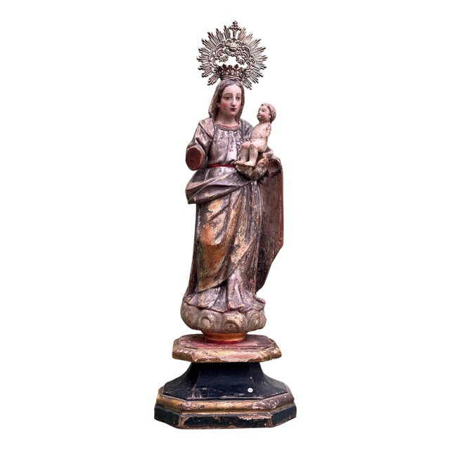Virgin of La Antigua with Child in Polychrome Wood For Sale
