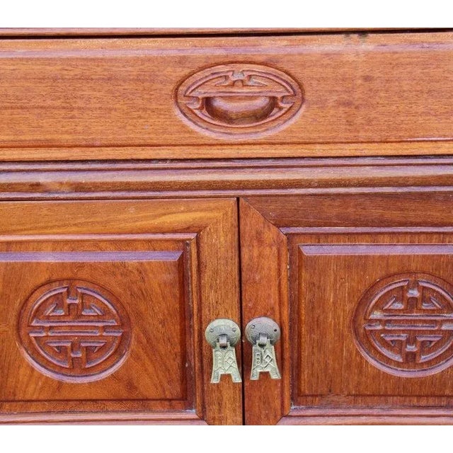 Mid 20th Century Mid 20th Century Pair Asian Rosewood Chinoiserie Nightstands For Sale - Image 5 of 10