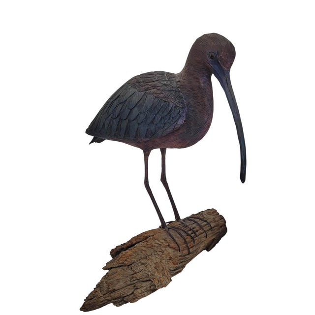 This Glossy Ibis sculpture is a finely executed example of late 20th-century American wildlife carving. Hand-carved from...