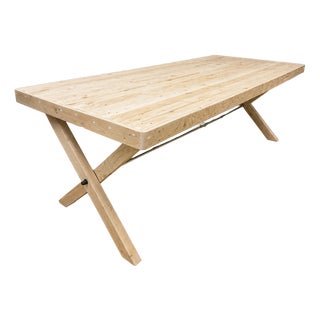 Large Industrial Wood Table with Air-Abrasive Finish, 1950s For Sale