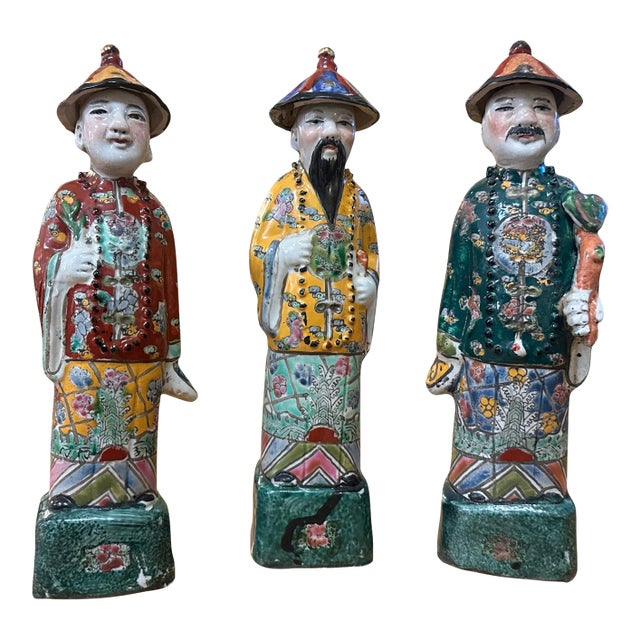 Set of 3 Chinese Famille Rose Figures / Wise Men, 20th Century, Signed For Sale