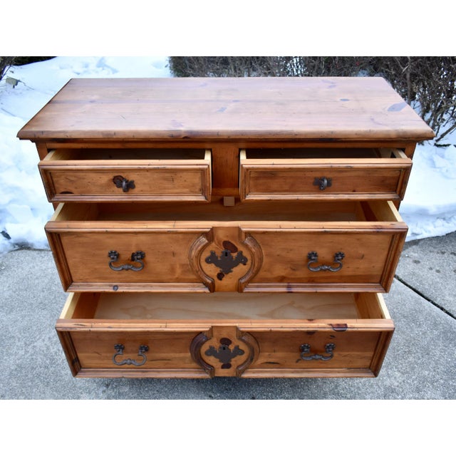 Henredon Vintage Henredon Solid Heavy Pine Spanish Baroque Chest of Drawers For Sale - Image 4 of 13